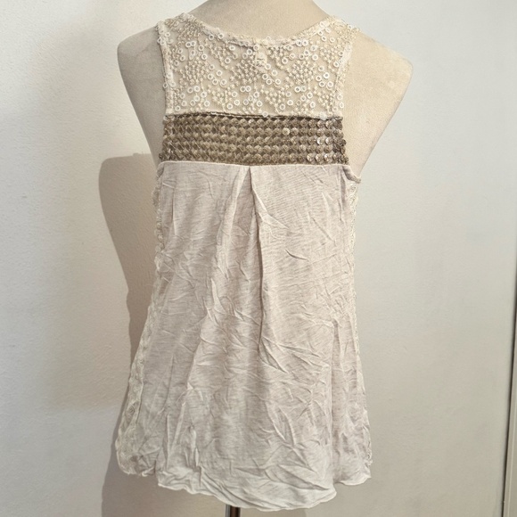 TINY Cream Tank Top with Lace & Beading – Size S - Picture 4 of 6